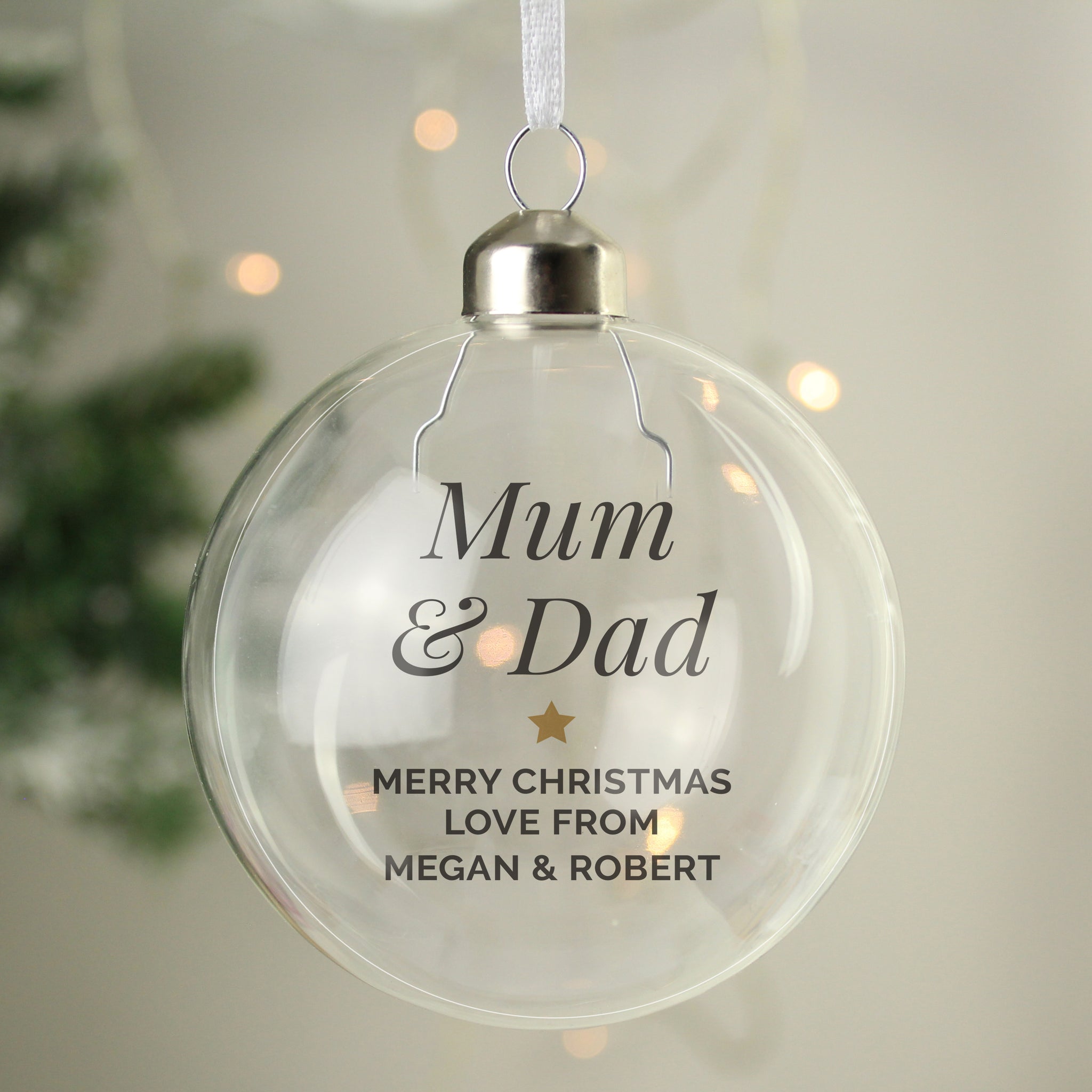 Personalised Clear Glass 'First Christmas' Bauble