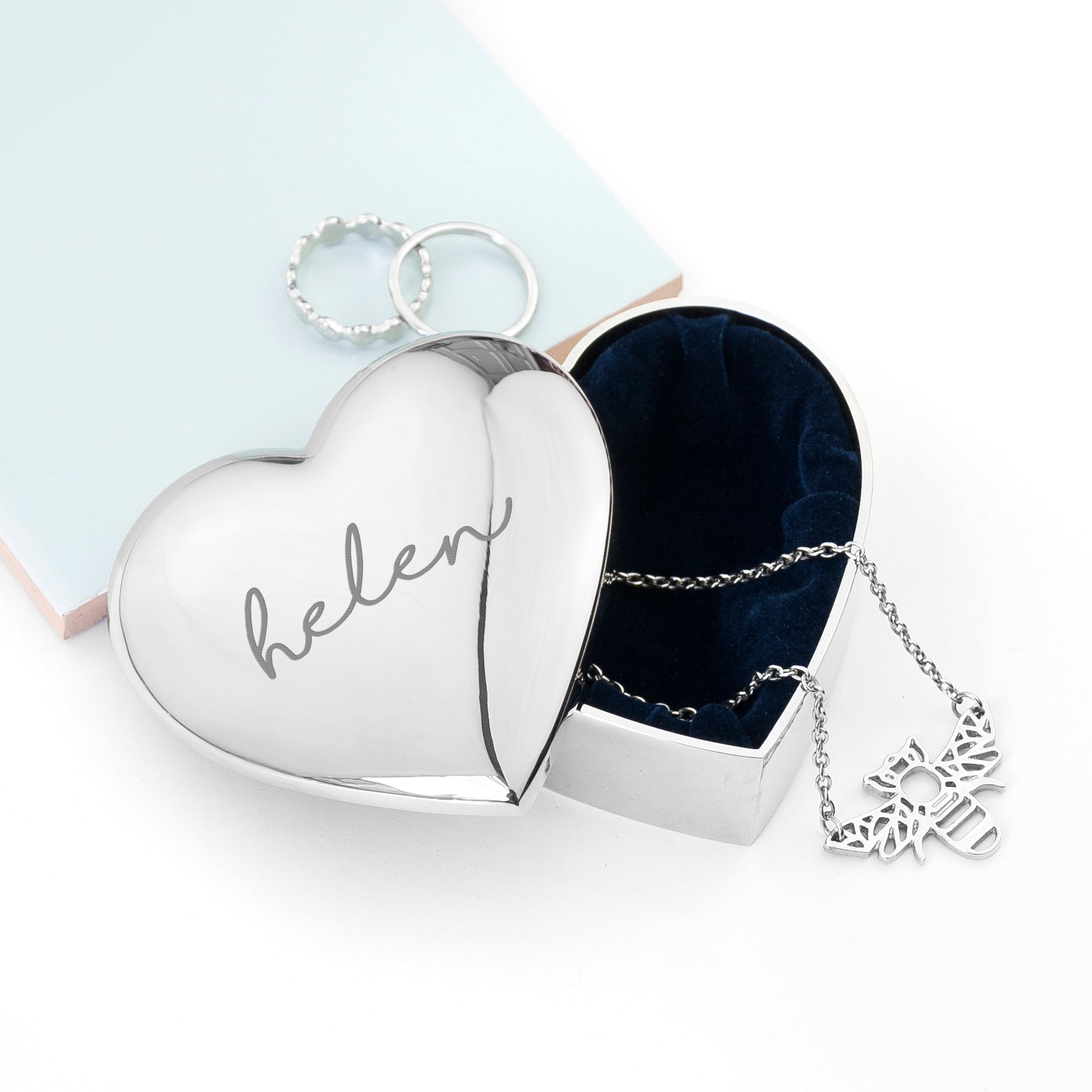 Personalised Heart Shaped Trinket Box in Silver