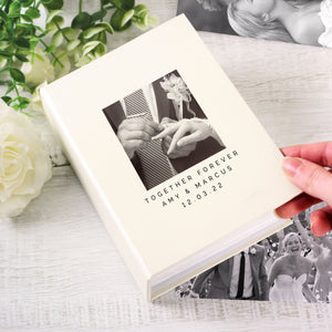 Image of a photo album where the front cover can be personalised with your own photo plus your own text over 3 lines of up to 20 characters per line which will be printed in uppercase. Internally the album can hold up to 100 6" by 4" photos.