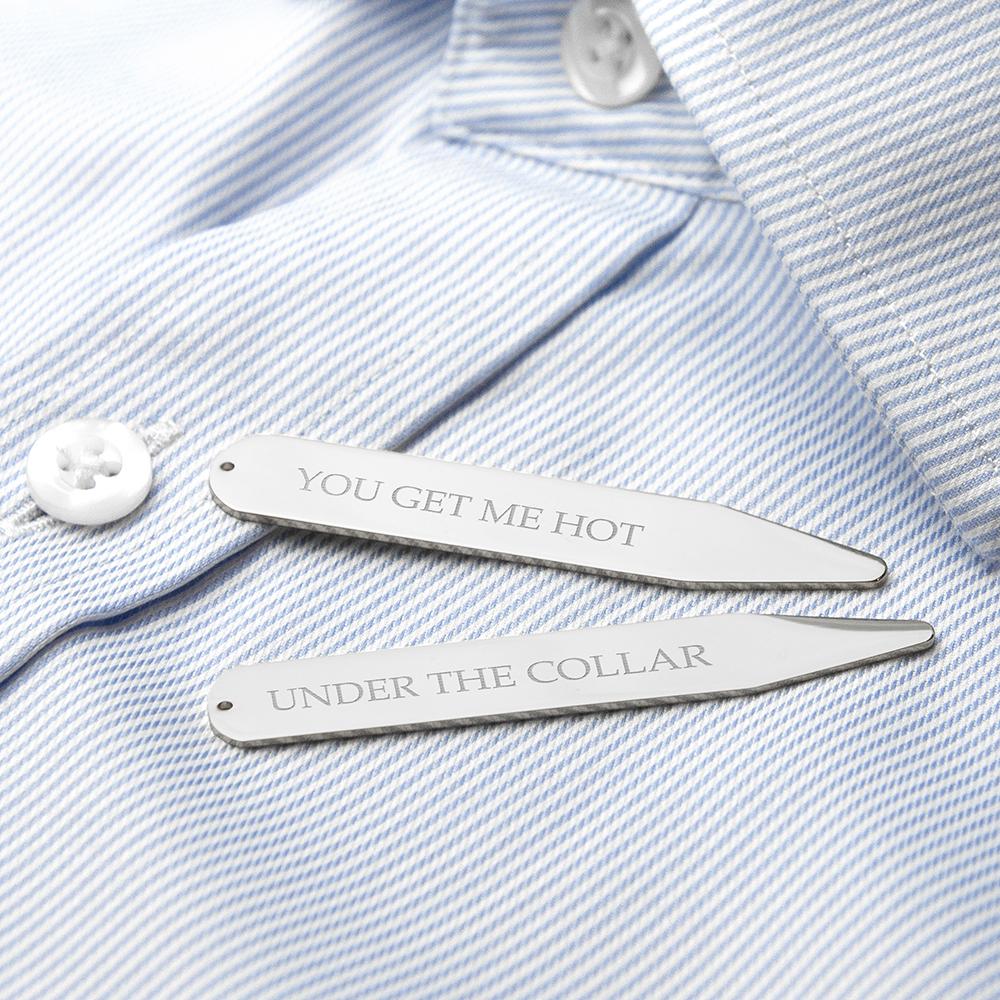 Engraved silver rhodium plated collar stiffeners