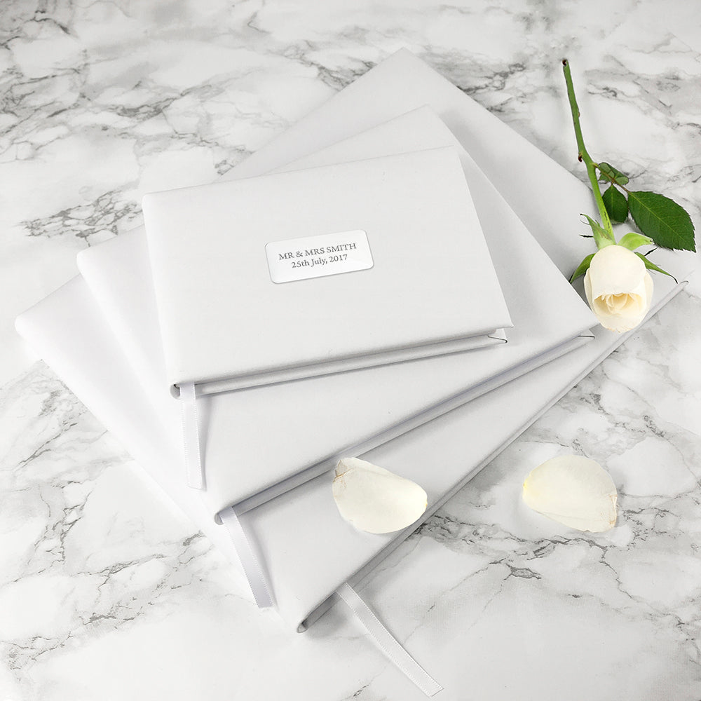 Personalised White Leather Guest Book available in 3 sizes