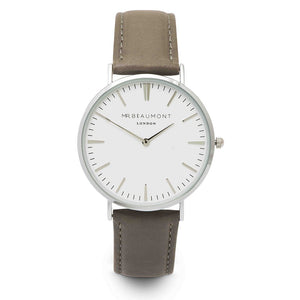 Personalised Mr Beaumont Leather Grey/Silver Case Watch 