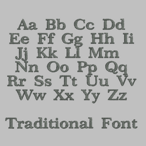 Image of the traditional font choice for personalisation for our tall sports shoes and accessories bag.
