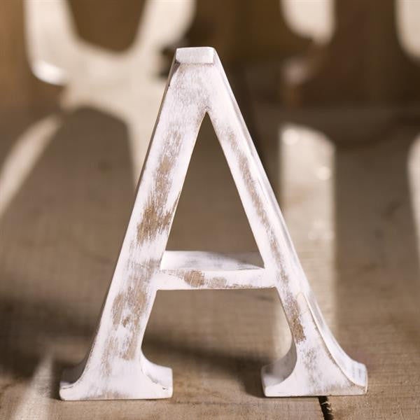 White Wooden Letters made from mango wood in shabby chic style measuring approximately 15 cm high