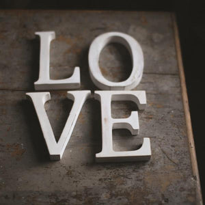 White Wooden Letters made from mango wood in shabby chic style measuring approximately 15 cm high